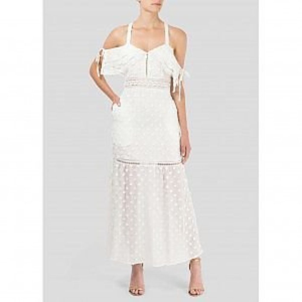 New Self Portrait Daisy Off Shoulder Maxi Dress White size 8